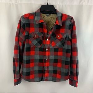 Eddie Bauer Boys Faux Fur Color Block Plaid Warm Jacket Snap Up Coat Size 10/12